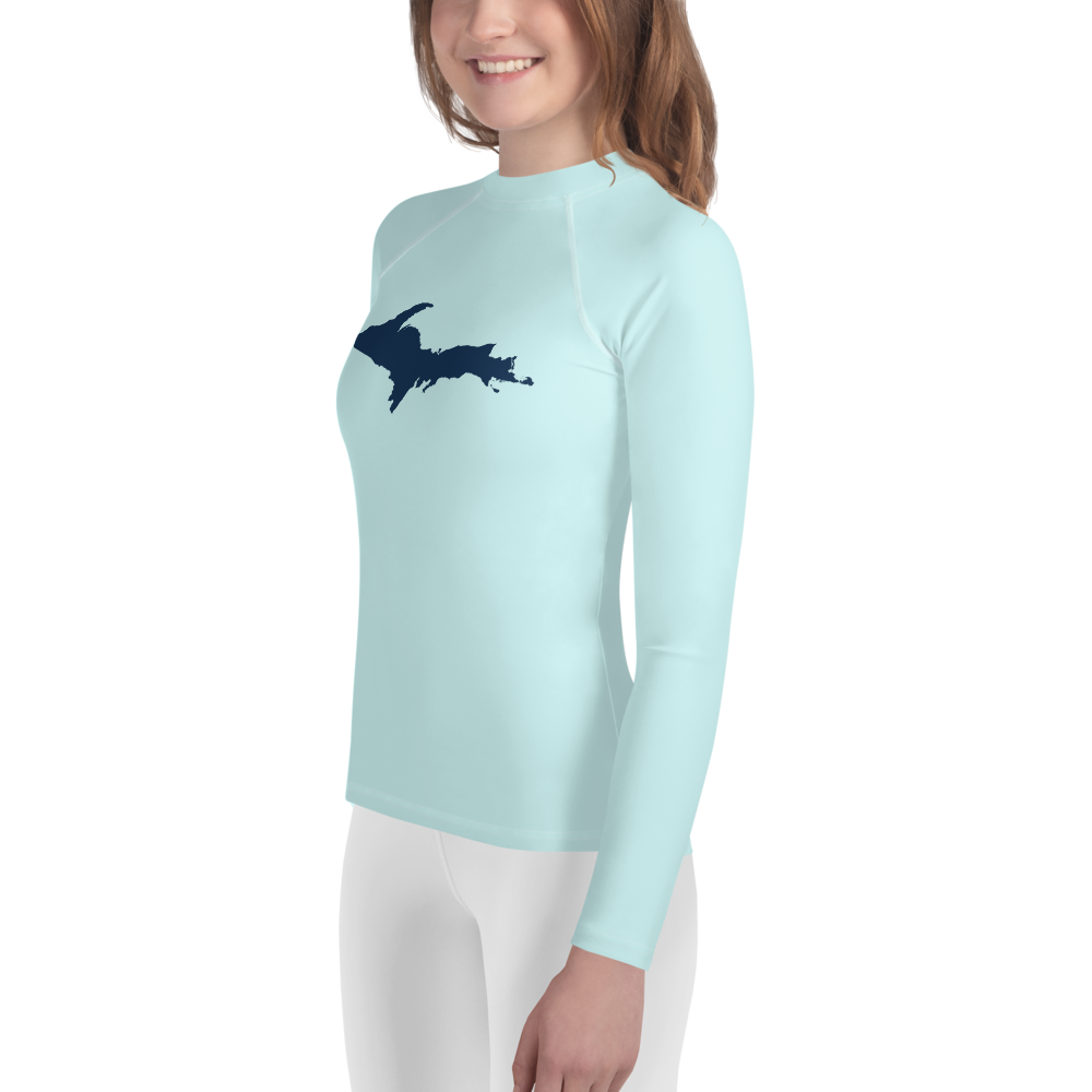 Michigan Upper Peninsula Rash Guard (w/ UP Outline) | Youth - Cyan