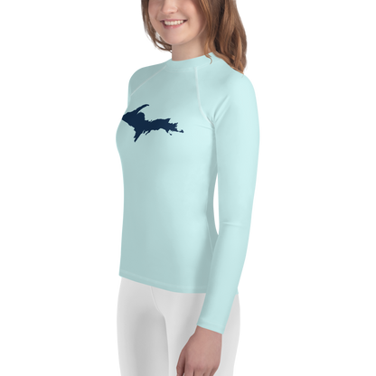 Michigan Upper Peninsula Rash Guard (w/ UP Outline) | Youth - Cyan