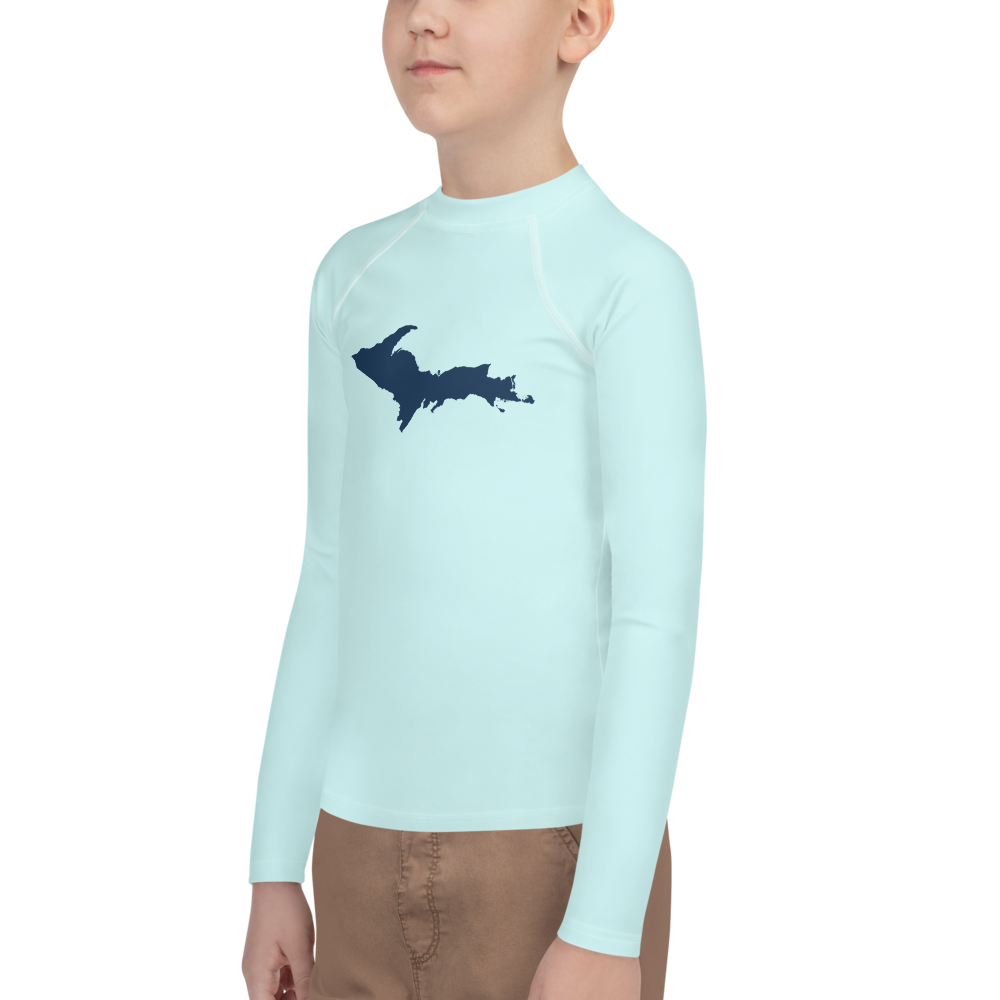 Michigan Upper Peninsula Rash Guard (w/ UP Outline) | Youth - Cyan