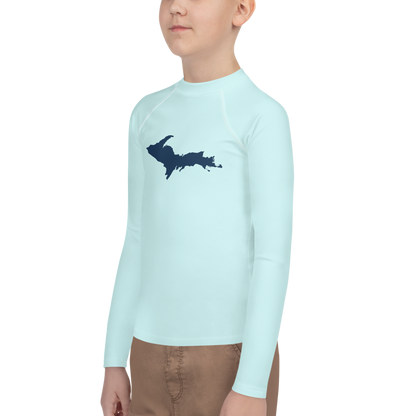 Michigan Upper Peninsula Rash Guard (w/ UP Outline) | Youth - Cyan