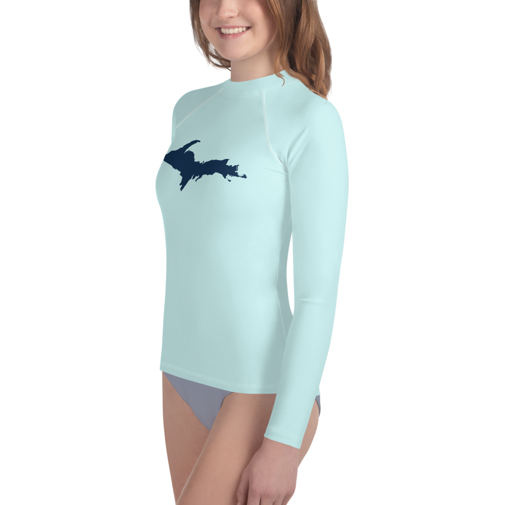 Michigan Upper Peninsula Rash Guard (w/ UP Outline) | Youth - Cyan