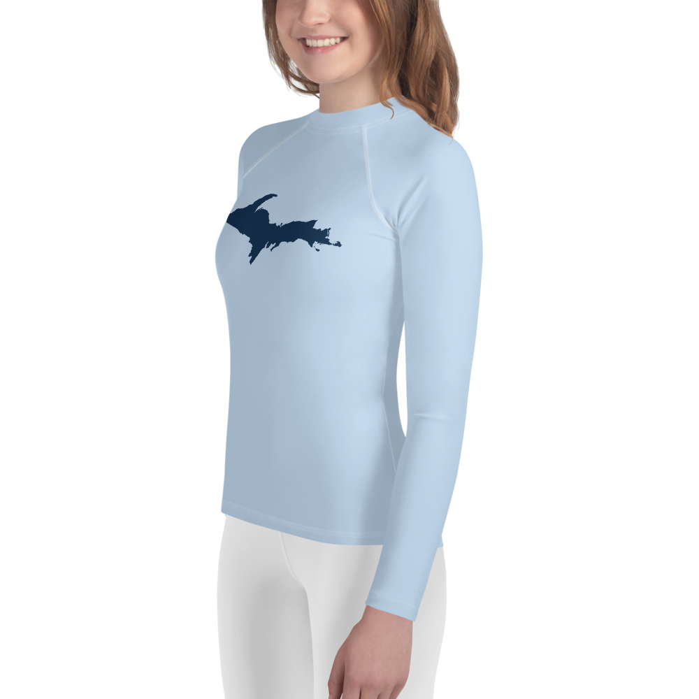 Michigan Upper Peninsula Rash Guard (w/ UP Outline) | Youth - Light Blue