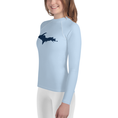 Michigan Upper Peninsula Rash Guard (w/ UP Outline) | Youth - Light Blue