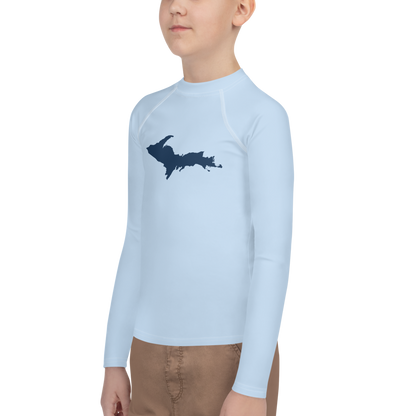 Michigan Upper Peninsula Rash Guard (w/ UP Outline) | Youth - Light Blue