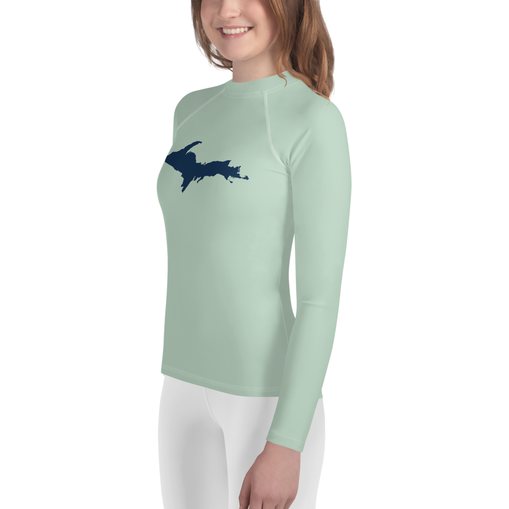 Michigan Upper Peninsula Rash Guard (w/ UP Outline) | Youth - Sea Green