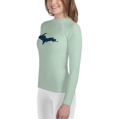 Michigan Upper Peninsula Rash Guard (w/ UP Outline) | Youth - Sea Green