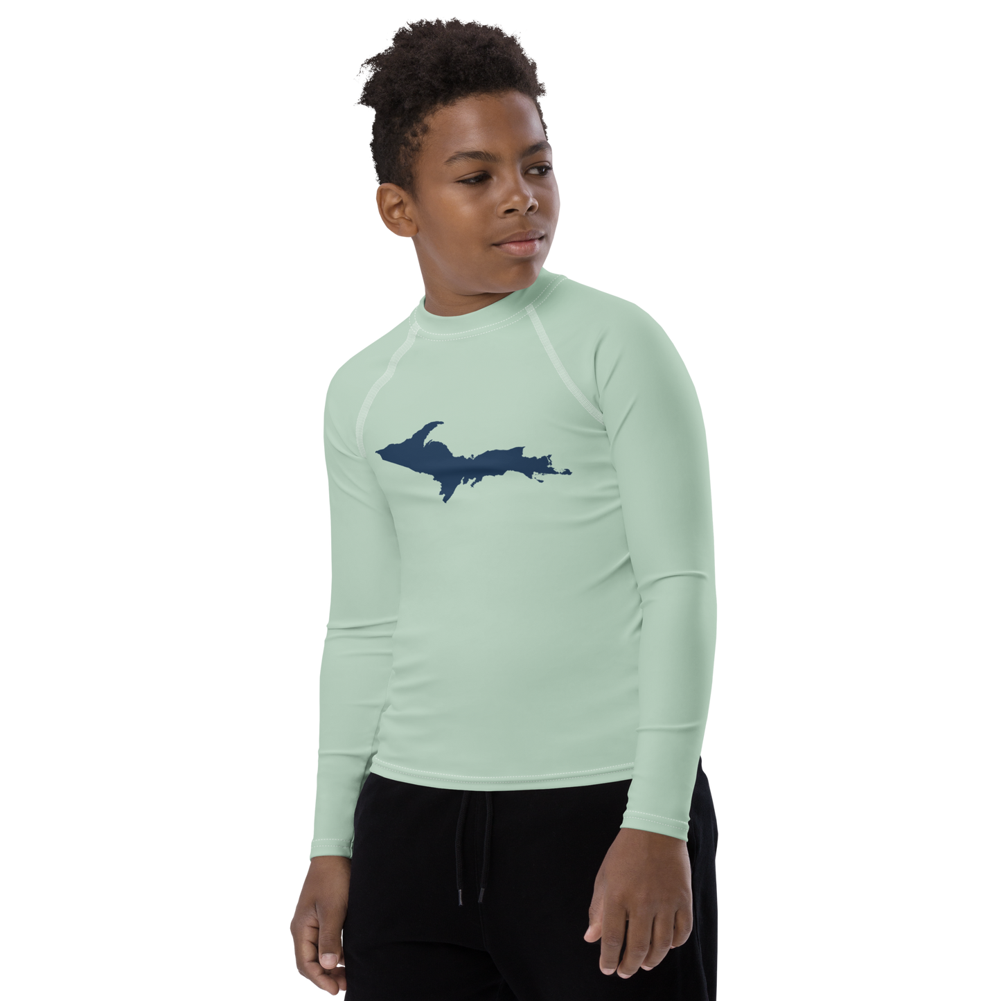 Michigan Upper Peninsula Rash Guard (w/ UP Outline) | Youth - Sea Green