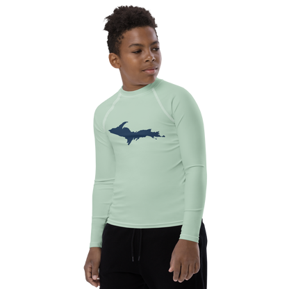 Michigan Upper Peninsula Rash Guard (w/ UP Outline) | Youth - Sea Green