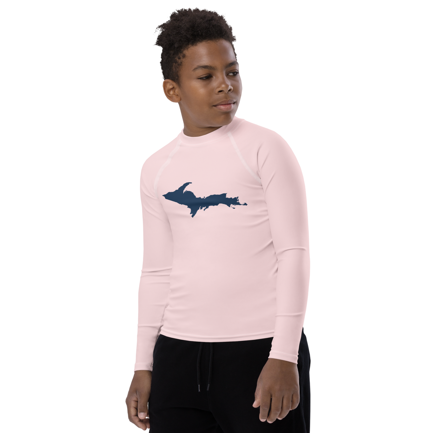 Michigan Upper Peninsula Rash Guard (w/ UP Outline) | Youth - Pale Pink