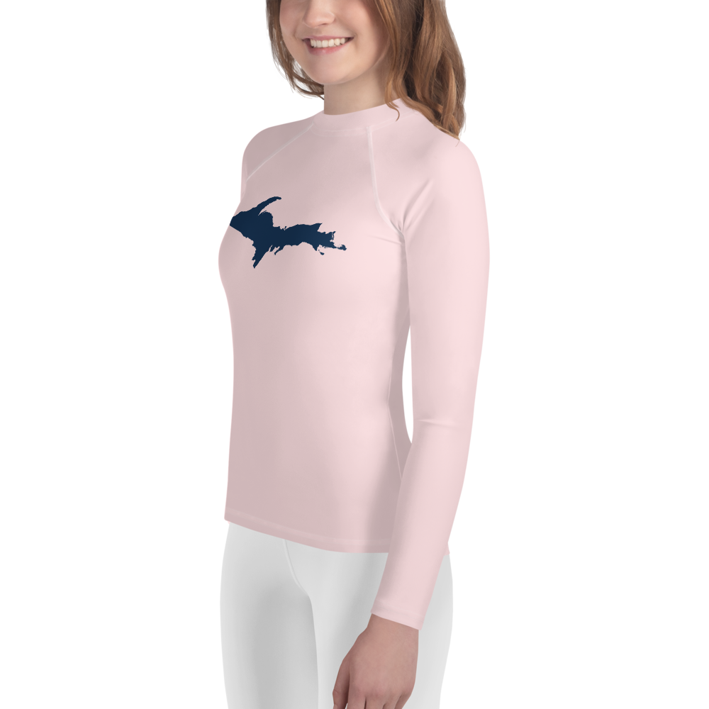 Michigan Upper Peninsula Rash Guard (w/ UP Outline) | Youth - Pale Pink