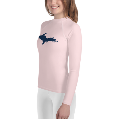 Michigan Upper Peninsula Rash Guard (w/ UP Outline) | Youth - Pale Pink