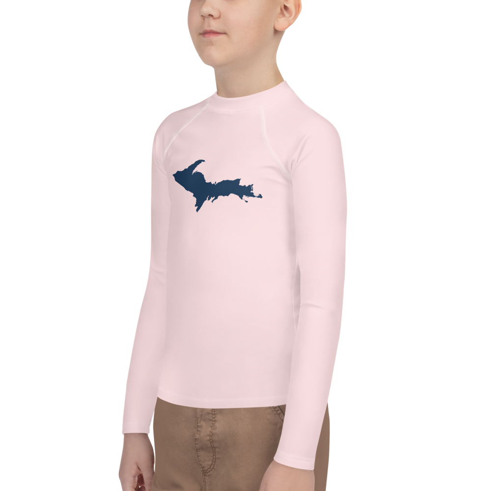 Michigan Upper Peninsula Rash Guard (w/ UP Outline) | Youth - Pale Pink