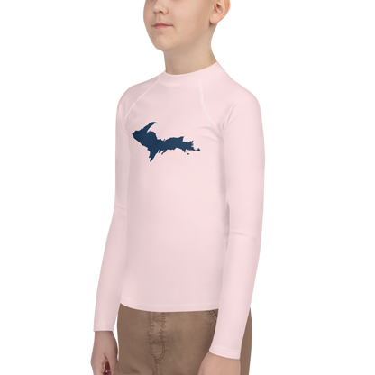 Michigan Upper Peninsula Rash Guard (w/ UP Outline) | Youth - Pale Pink