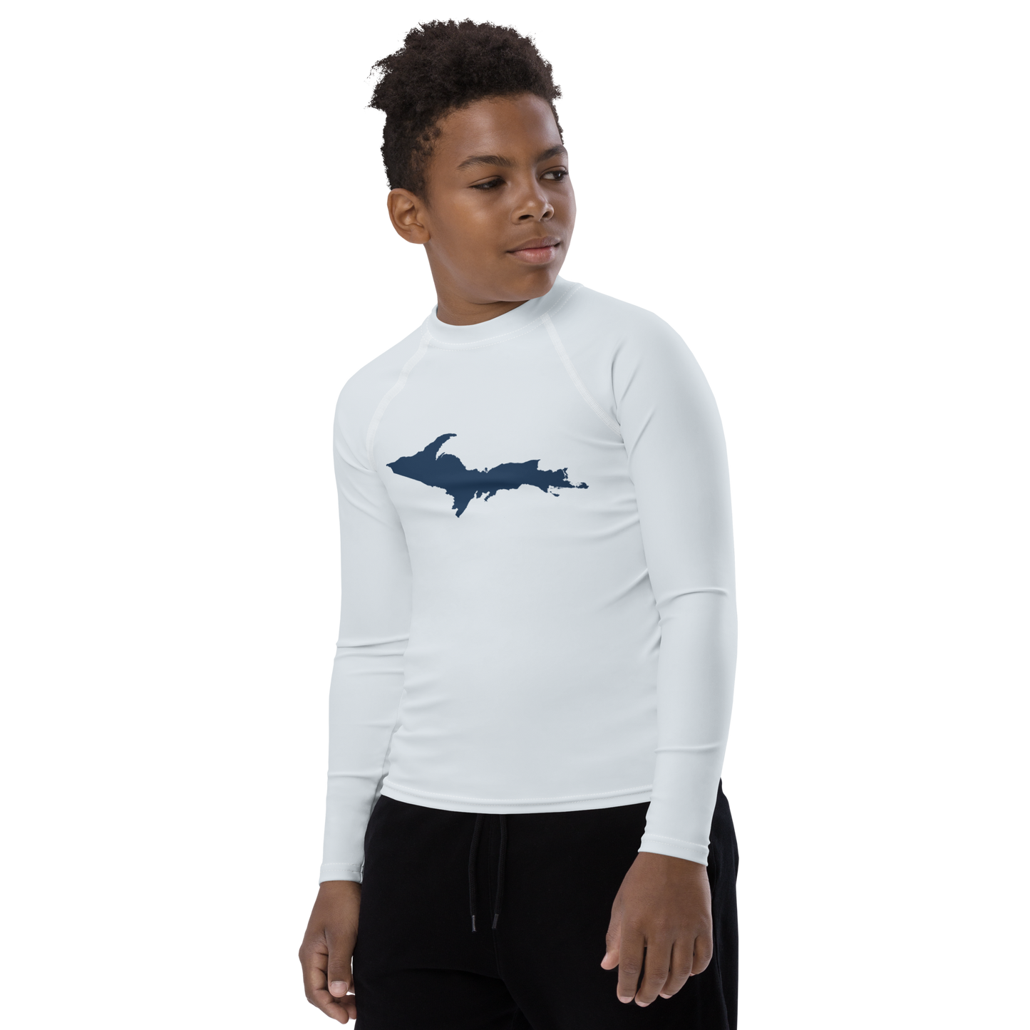 Michigan Upper Peninsula Rash Guard (w/ UP Outline) | Youth - Gossy White