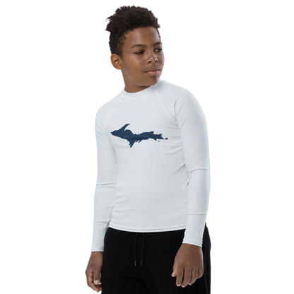 Michigan Upper Peninsula Rash Guard (w/ UP Outline) | Youth - Gossy White