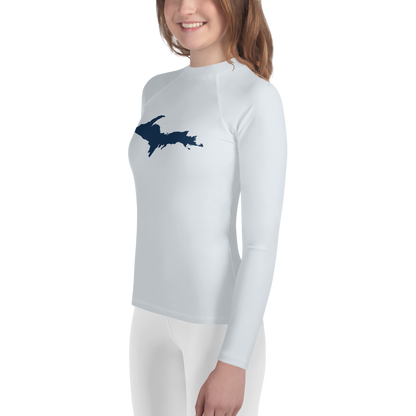 Michigan Upper Peninsula Rash Guard (w/ UP Outline) | Youth - Gossy White