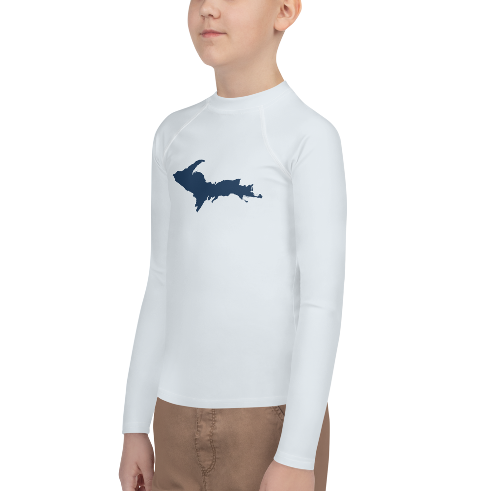 Michigan Upper Peninsula Rash Guard (w/ UP Outline) | Youth - Gossy White