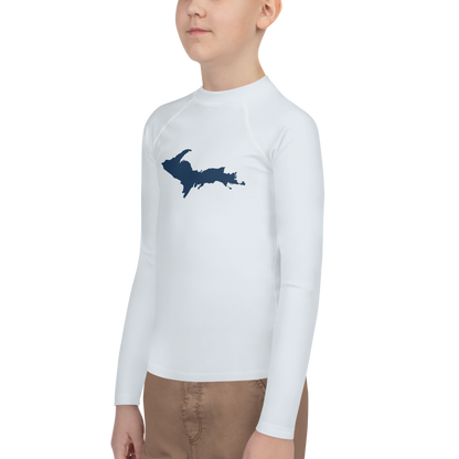 Michigan Upper Peninsula Rash Guard (w/ UP Outline) | Youth - Gossy White