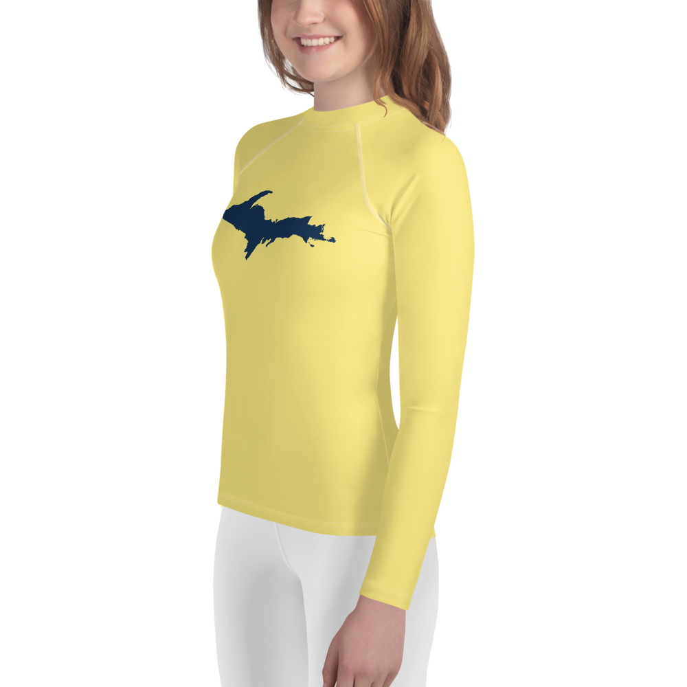 Michigan Upper Peninsula Rash Guard (w/ UP Outline) | Youth - Cherry Yellow