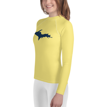 Michigan Upper Peninsula Rash Guard (w/ UP Outline) | Youth - Cherry Yellow