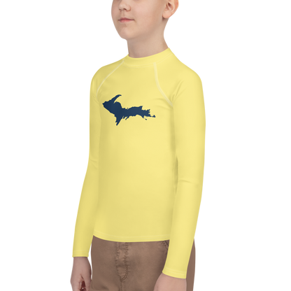 Michigan Upper Peninsula Rash Guard (w/ UP Outline) | Youth - Cherry Yellow