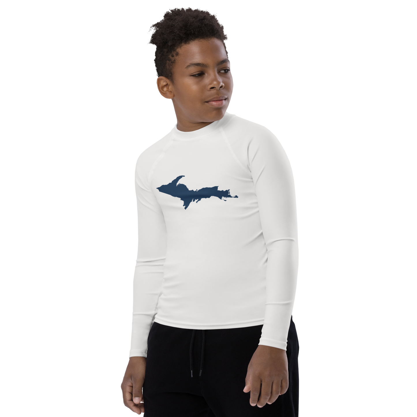 Michigan Upper Peninsula Rash Guard (w/ UP Outline) | Youth - Birch Bark White