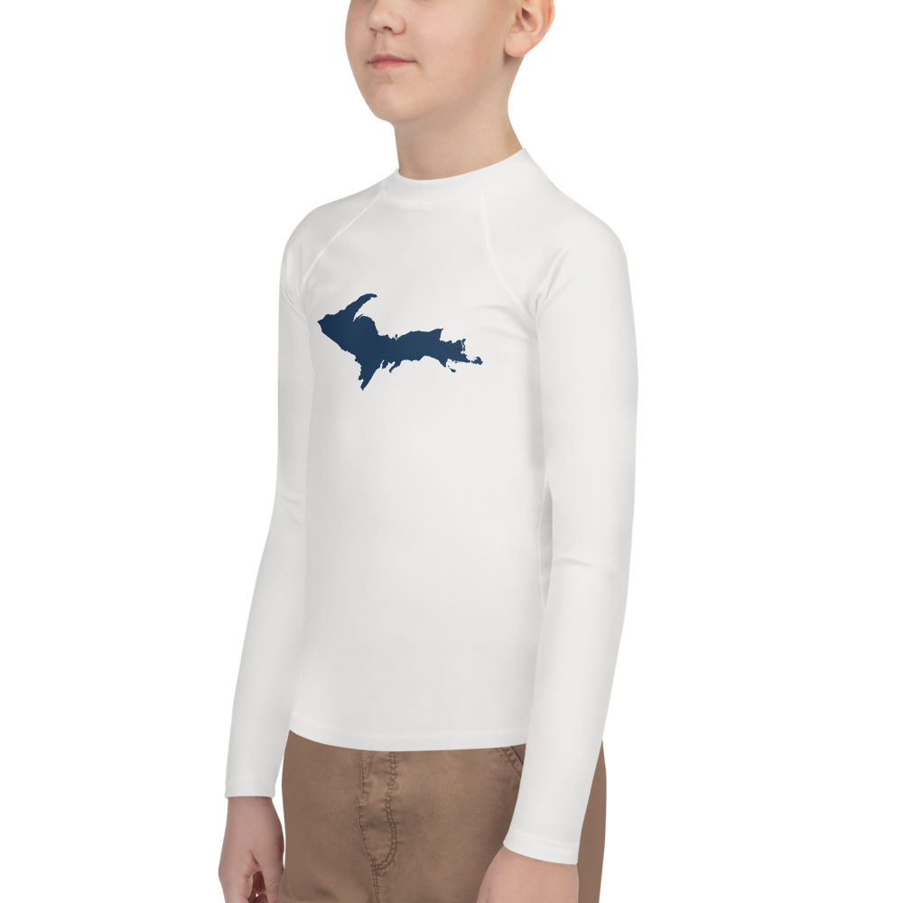 Michigan Upper Peninsula Rash Guard (w/ UP Outline) | Youth - Birch Bark White