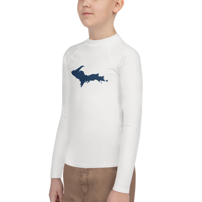 Michigan Upper Peninsula Rash Guard (w/ UP Outline) | Youth - Birch Bark White