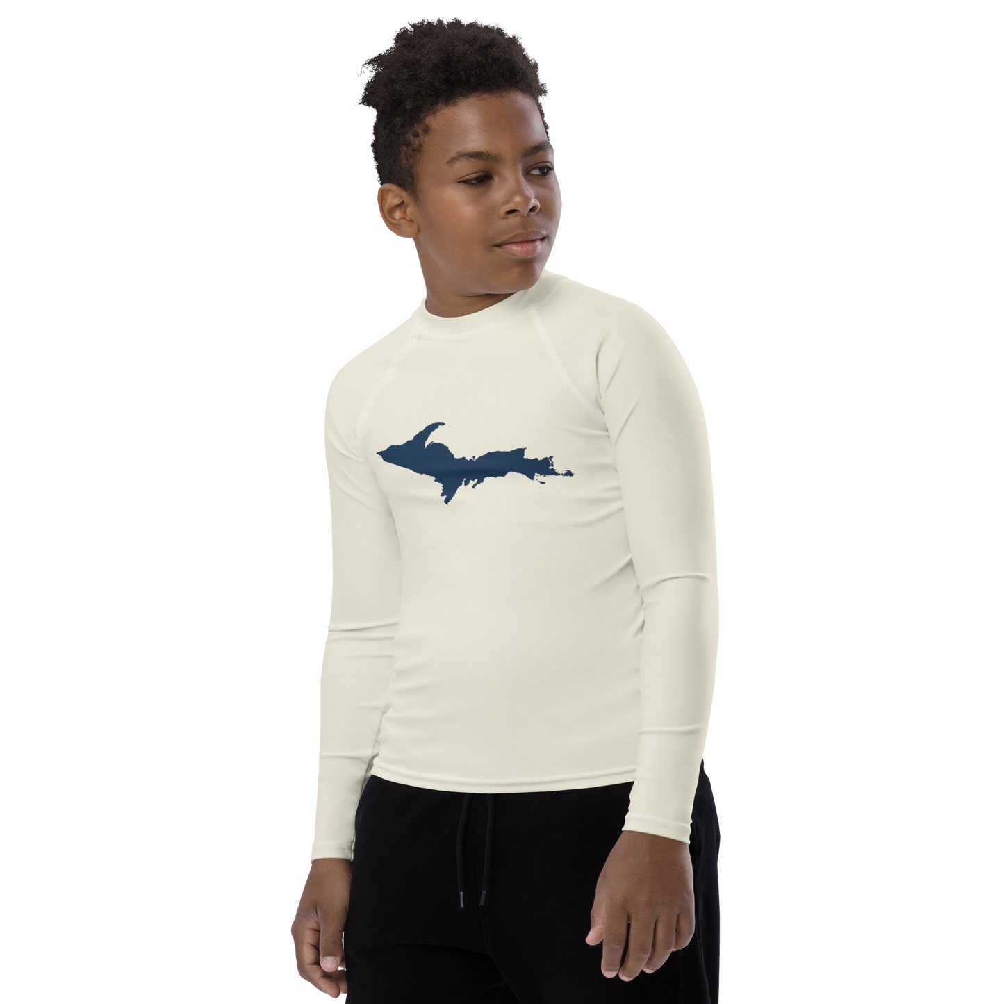 Michigan Upper Peninsula Rash Guard (w/ UP Outline) | Youth - Ivory White