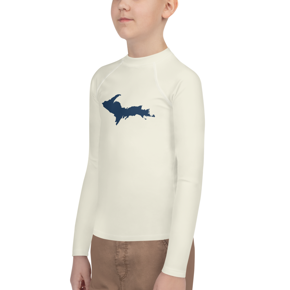 Michigan Upper Peninsula Rash Guard (w/ UP Outline) | Youth - Ivory White