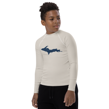 Michigan Upper Peninsula Rash Guard (w/ UP Outline) | Youth - Canvas Color