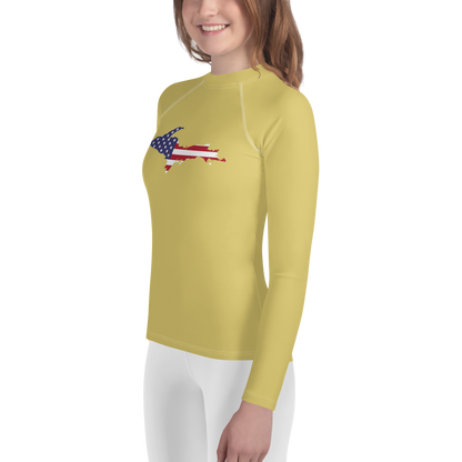 Michigan Upper Peninsula Rash Guard (w/ UP USA Flag) | Youth - Plum Yellow