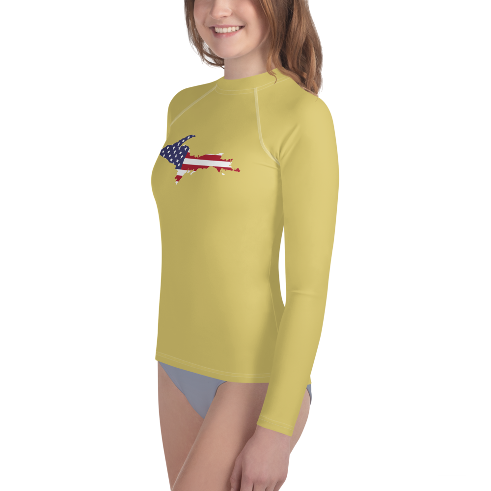 Michigan Upper Peninsula Rash Guard (w/ UP USA Flag) | Youth - Plum Yellow