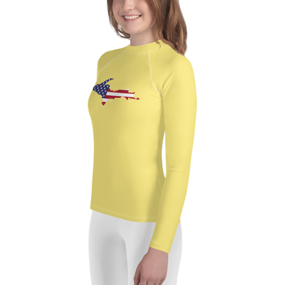 Michigan Upper Peninsula Rash Guard (w/ UP USA Flag) | Youth - Cherry Yellow