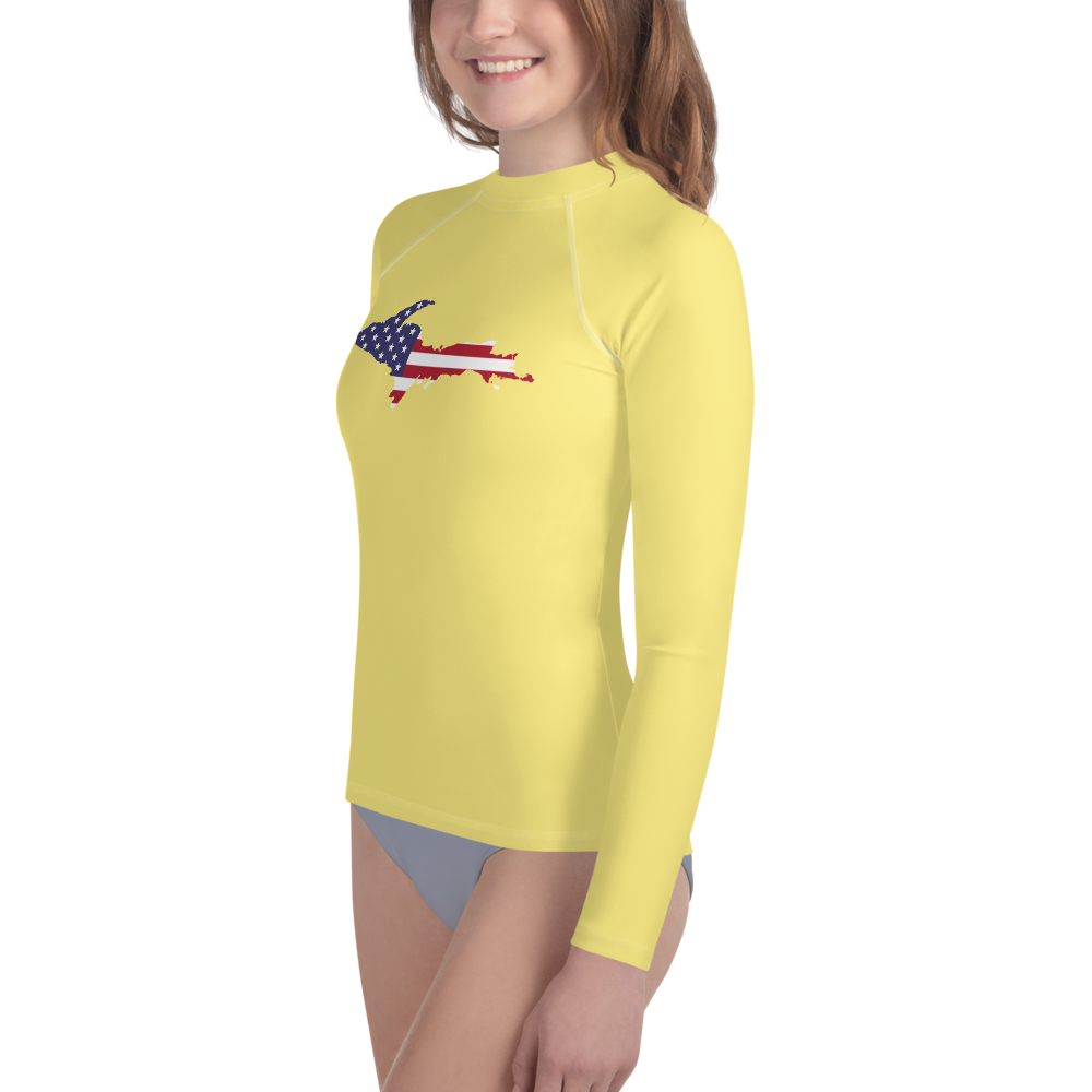 Michigan Upper Peninsula Rash Guard (w/ UP USA Flag) | Youth - Cherry Yellow