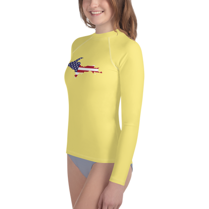 Michigan Upper Peninsula Rash Guard (w/ UP USA Flag) | Youth - Cherry Yellow