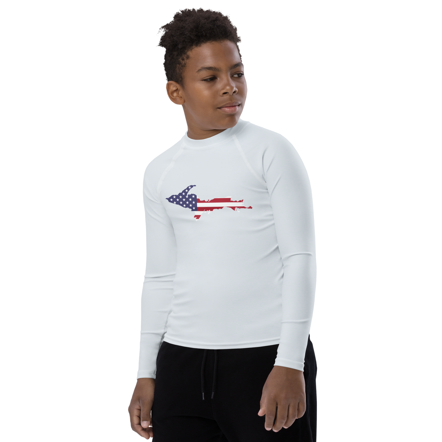 Michigan Upper Peninsula Rash Guard (w/ UP USA Flag) | Youth - Gossy White