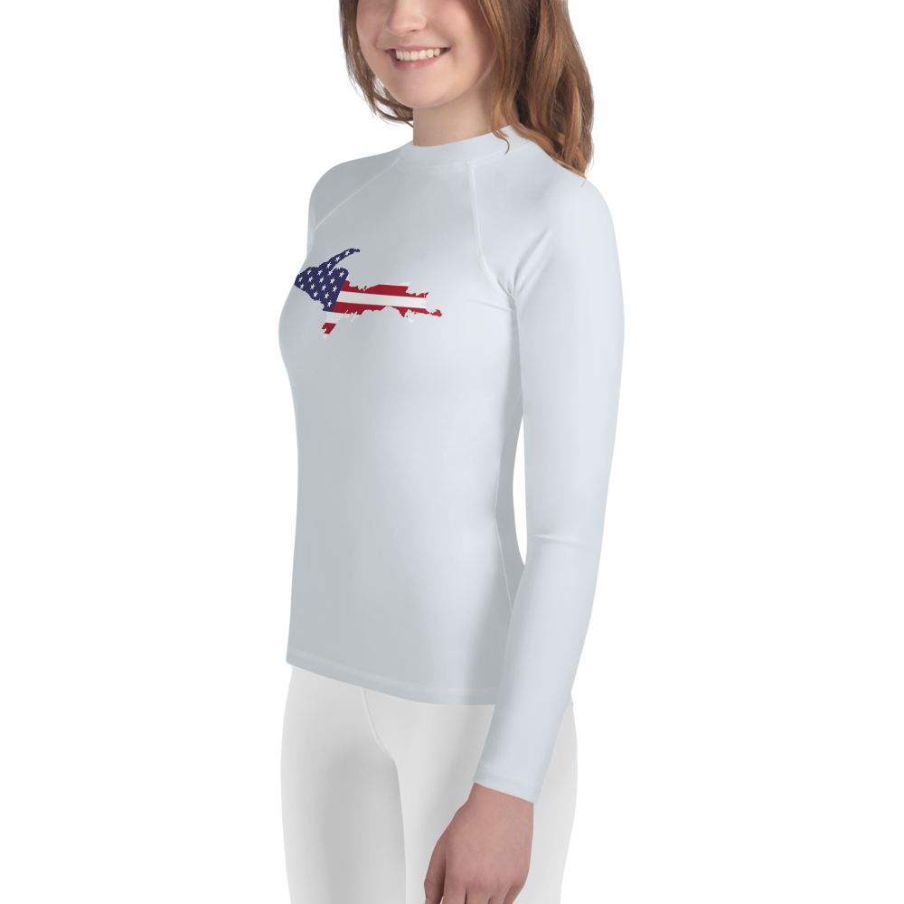 Michigan Upper Peninsula Rash Guard (w/ UP USA Flag) | Youth - Gossy White