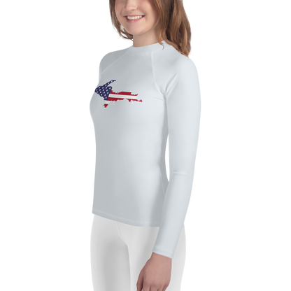 Michigan Upper Peninsula Rash Guard (w/ UP USA Flag) | Youth - Gossy White