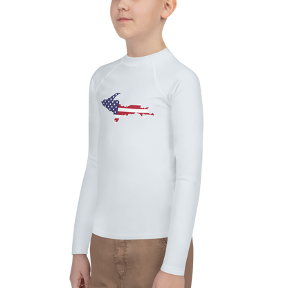 Michigan Upper Peninsula Rash Guard (w/ UP USA Flag) | Youth - Gossy White