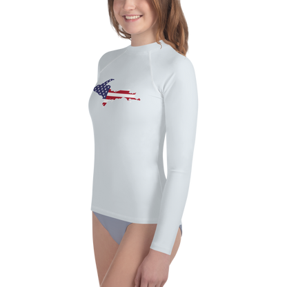 Michigan Upper Peninsula Rash Guard (w/ UP USA Flag) | Youth - Gossy White