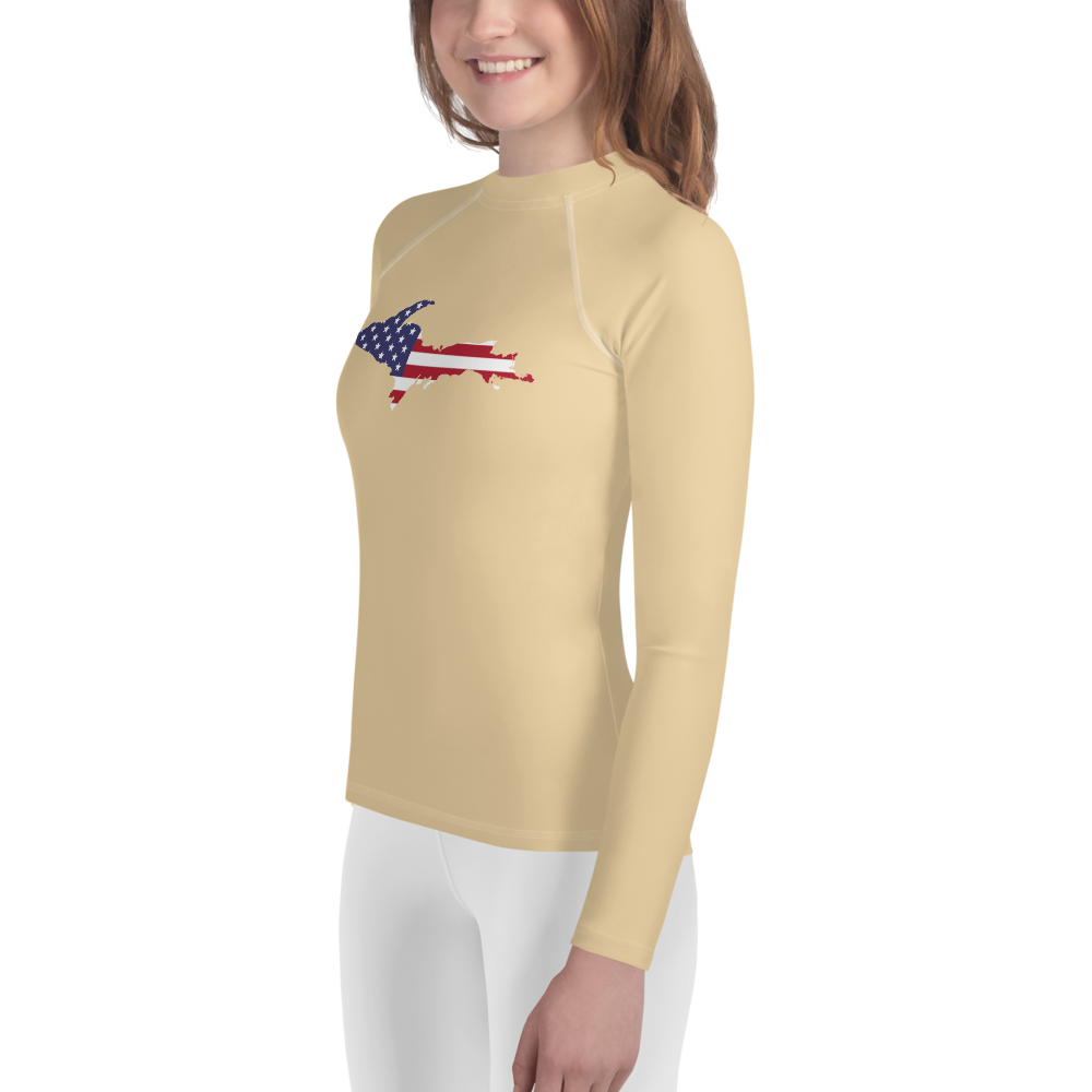 Michigan Upper Peninsula Rash Guard (w/ UP USA Flag) | Youth - Maple Color