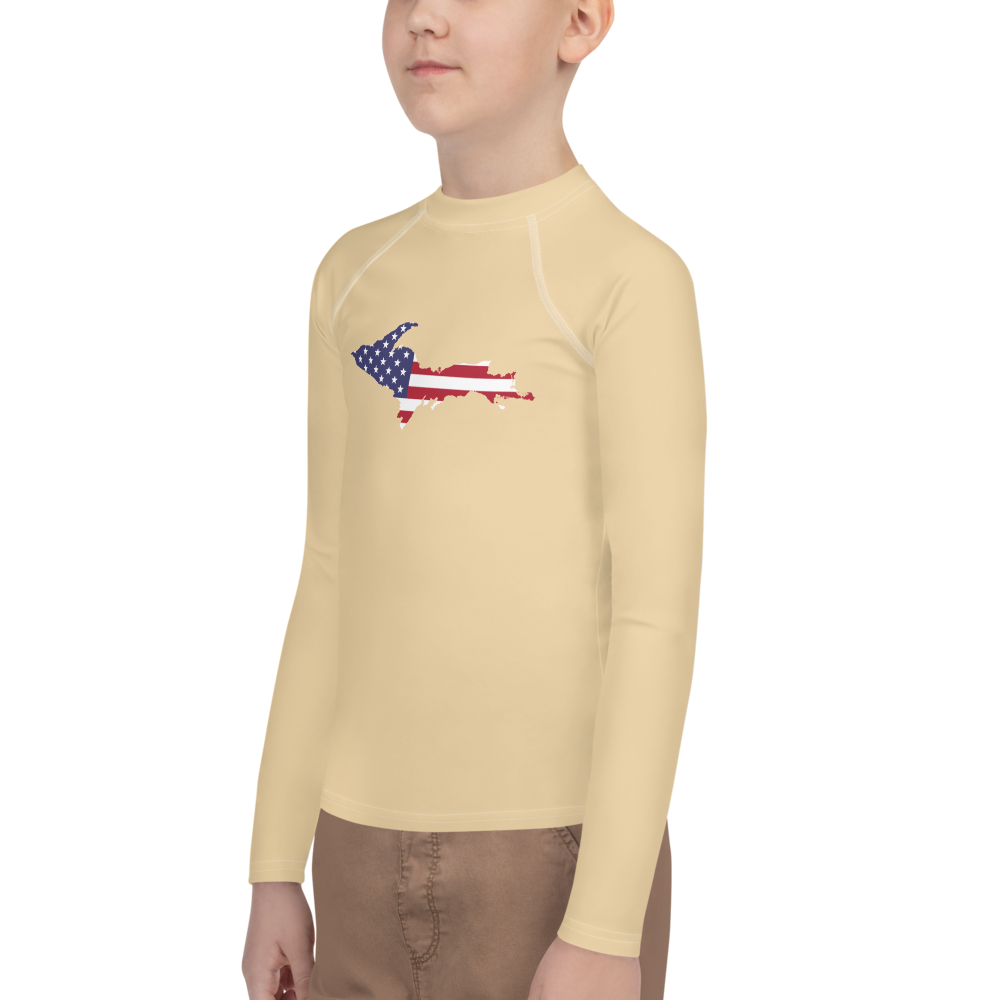 Michigan Upper Peninsula Rash Guard (w/ UP USA Flag) | Youth - Maple Color