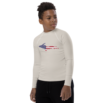 Michigan Upper Peninsula Rash Guard (w/ UP USA Flag) | Youth - Canvas Color