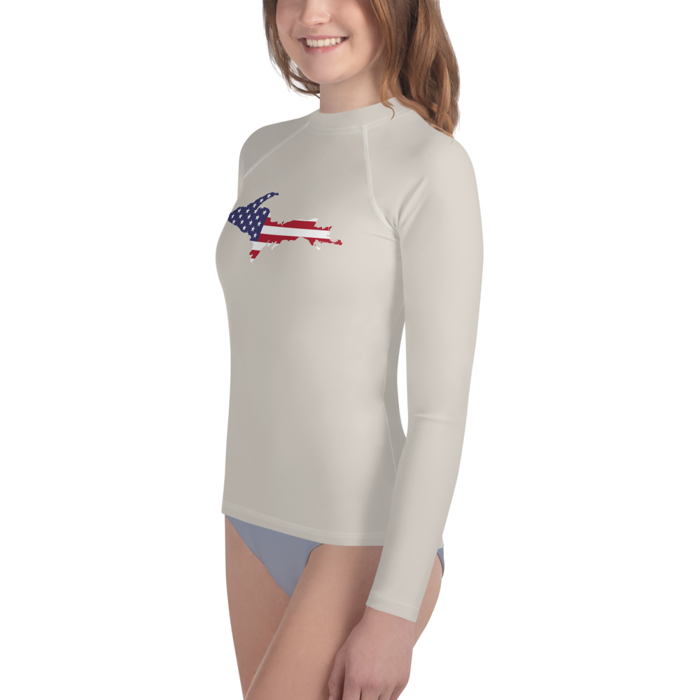 Michigan Upper Peninsula Rash Guard (w/ UP USA Flag) | Youth - Canvas Color