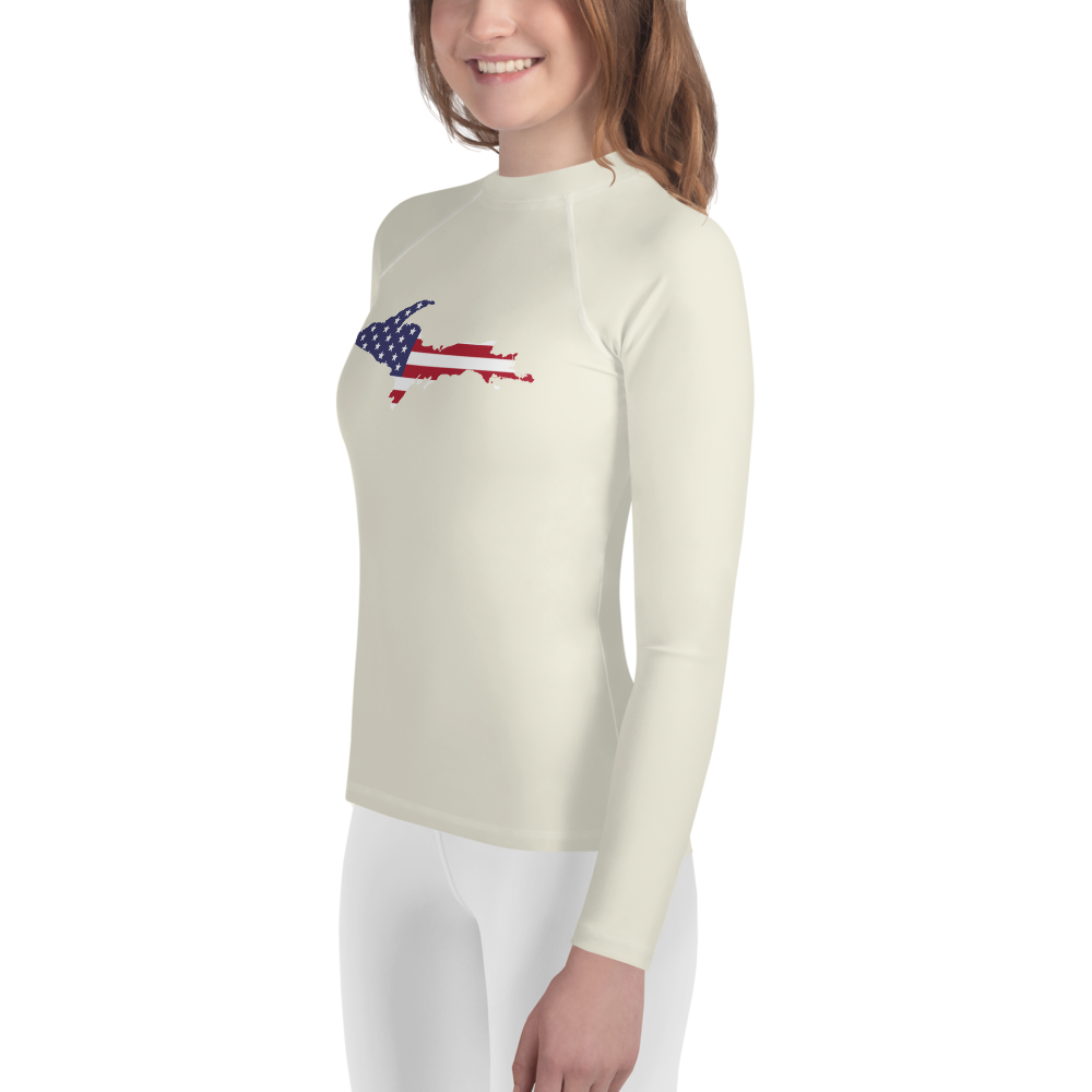 Michigan Upper Peninsula Rash Guard (w/ UP USA Flag) | Youth - Ivory White