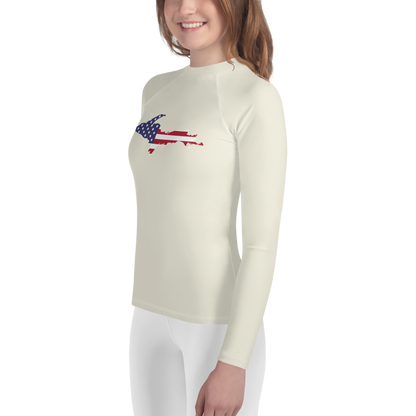 Michigan Upper Peninsula Rash Guard (w/ UP USA Flag) | Youth - Ivory White