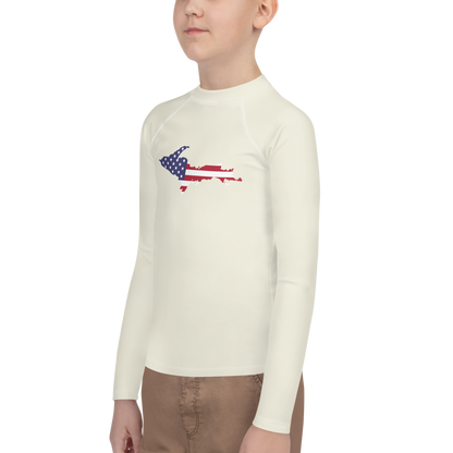 Michigan Upper Peninsula Rash Guard (w/ UP USA Flag) | Youth - Ivory White