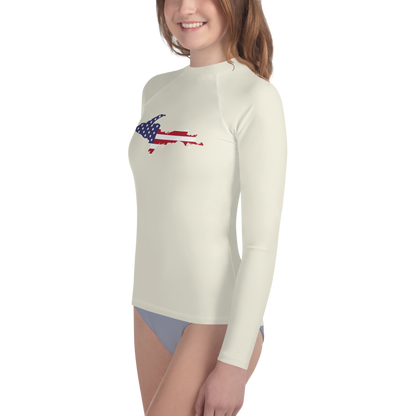 Michigan Upper Peninsula Rash Guard (w/ UP USA Flag) | Youth - Ivory White