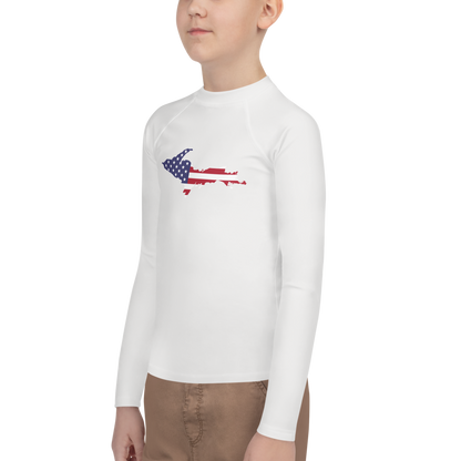 Michigan Upper Peninsula Rash Guard (w/ UP USA Flag) | Youth - Birch Bark White